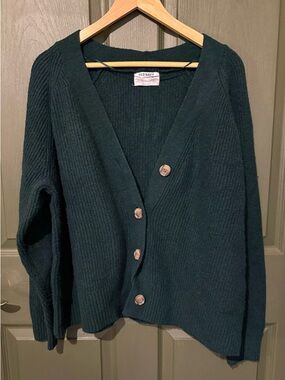 Old Navy Deep Green V-Neck Button Front Cardigan
